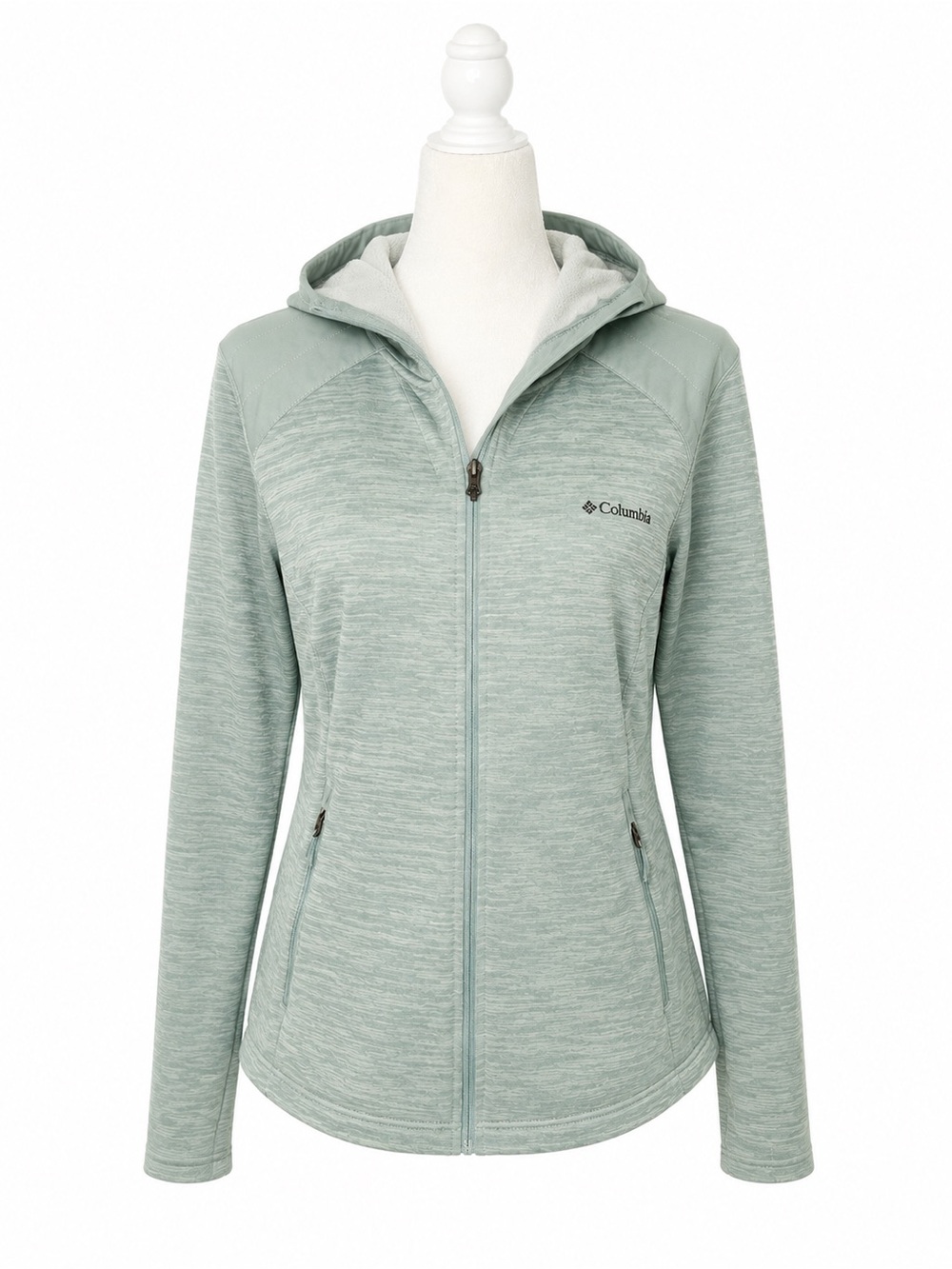 Columbia Hooded Fleece Jacket Women’s Large Sage Green Full Zip Outdoor Hoodie